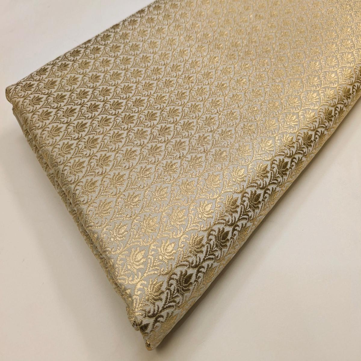 Banarasi Brocade Fabric, light Beige and Gold Rayon silk fabric, Floral brocade, Wedding fabric, Lace brocade, Gold brocade, Party fabric – NFAF564