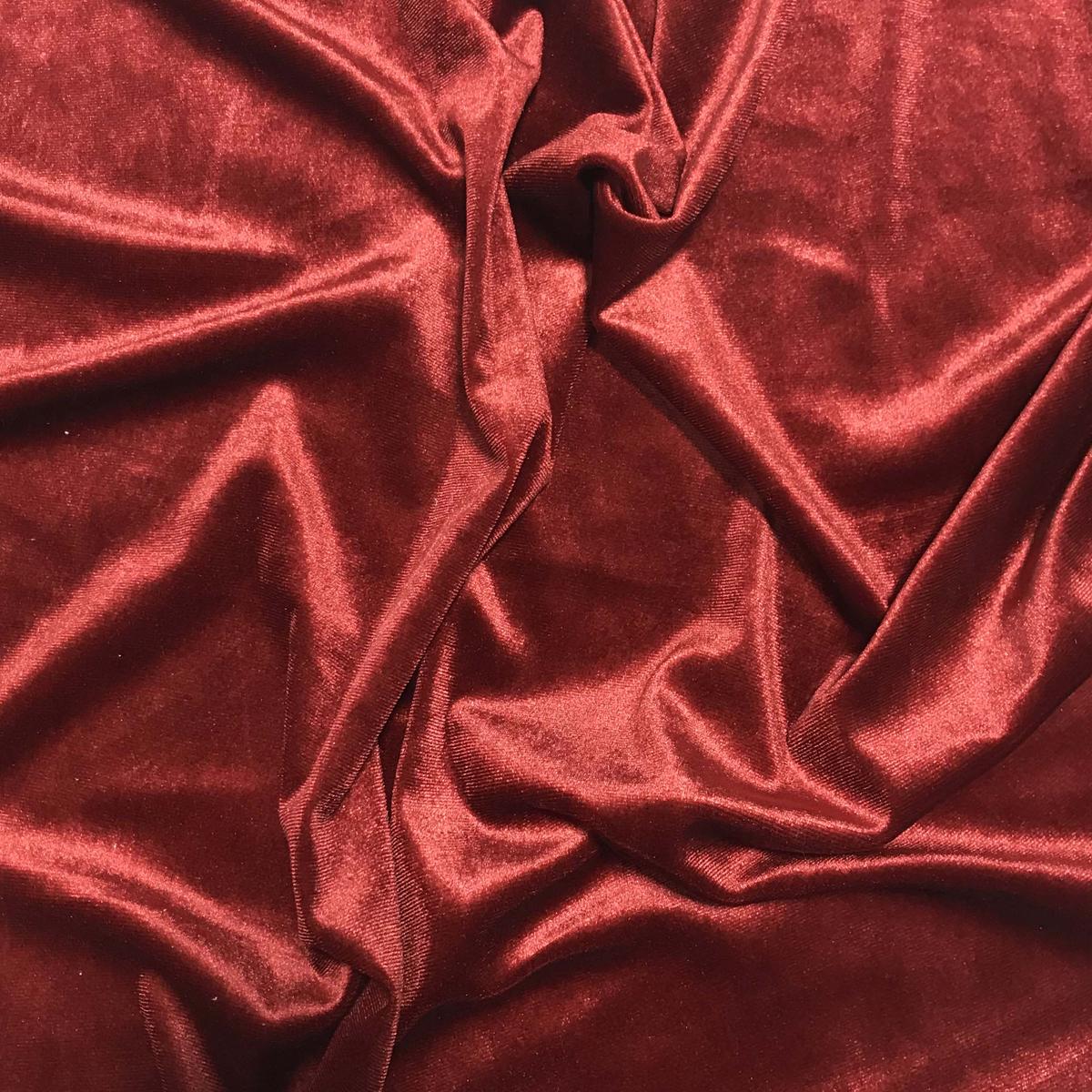 Brick Red – Stretch Polyester Velvet Fabric – By the Yard (60″ wide)