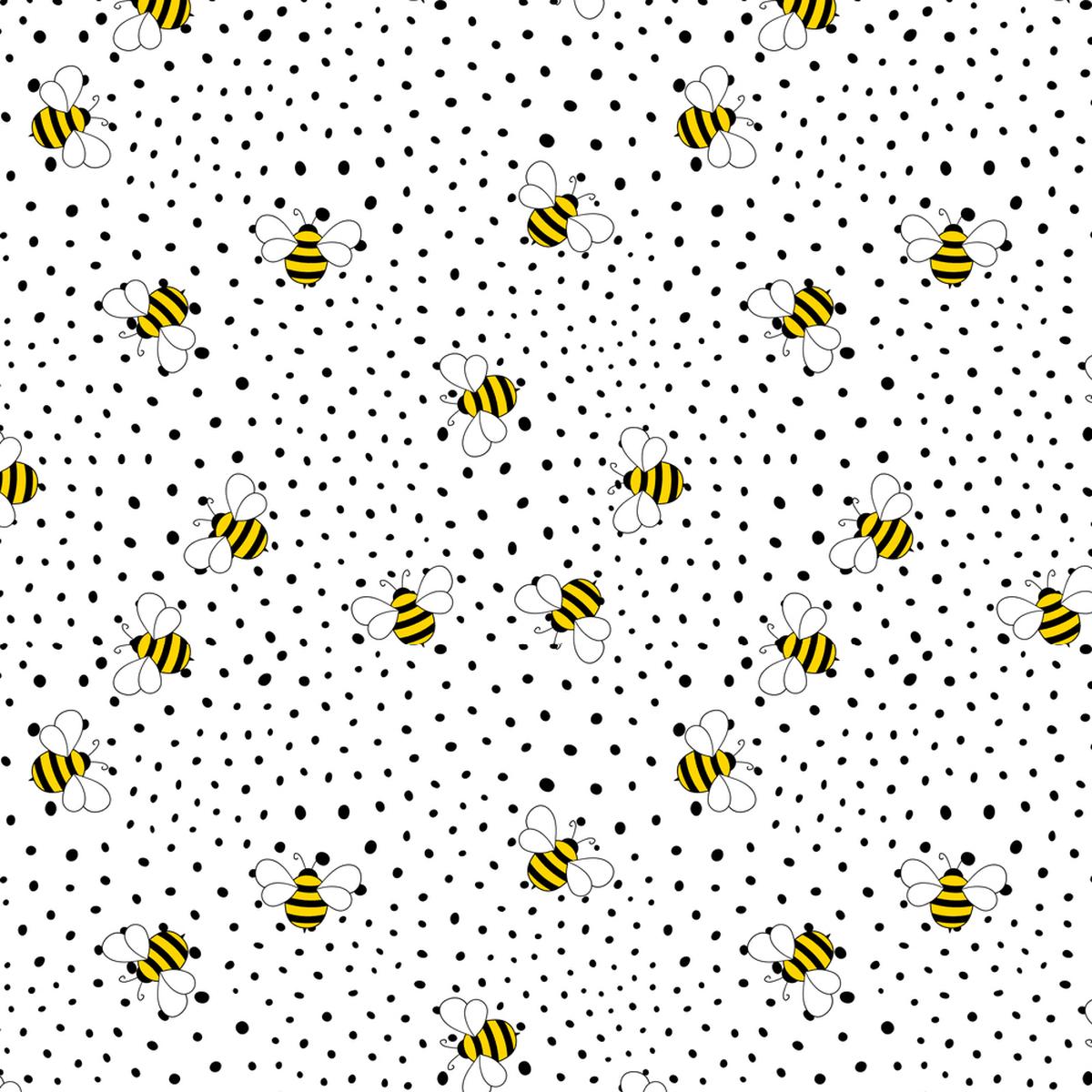 Cartoon Bee On Polka Dot Fabric – White