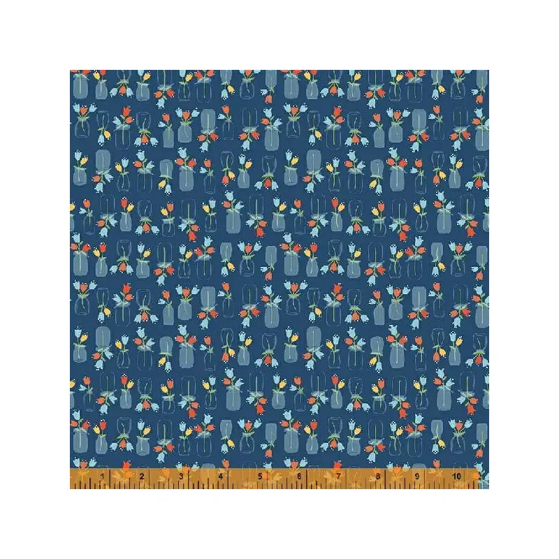 Forget-Me-Not Allison Harris 53013-4 Navy Flower Jars Cotton