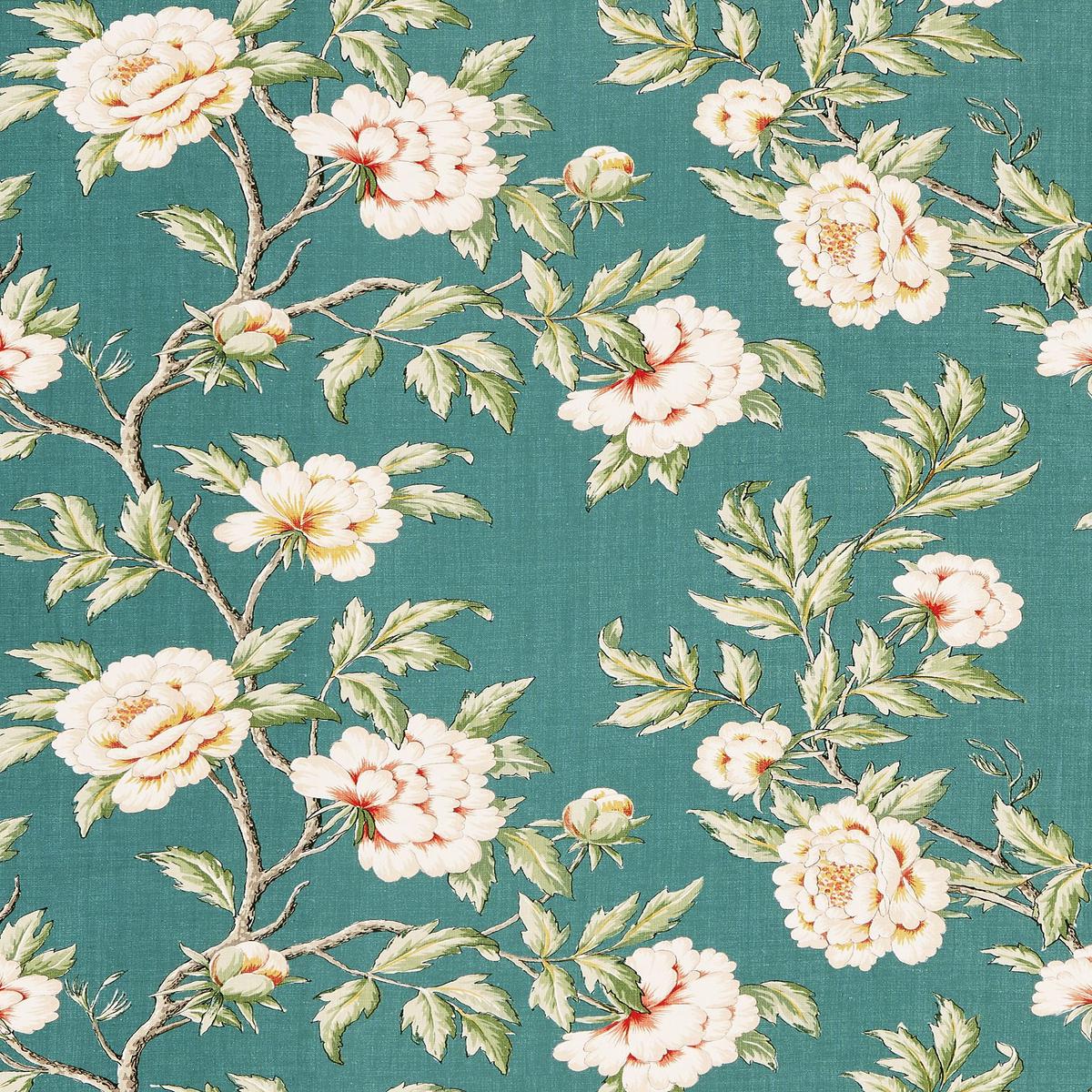 SCALAMANDRE PEONIA LINEN PRINT FABRIC EMERALD ISLE – SC 000216616 NEW SKU # SC166160002