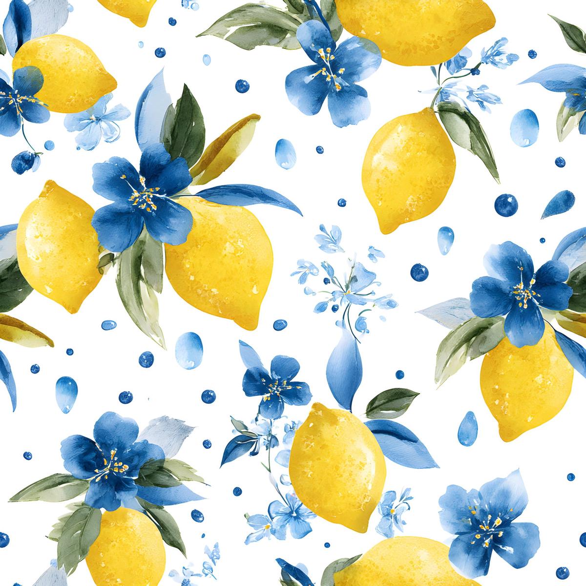 Summer Portuguese Azulejo Lemon Pattern 1 Quilting Cotton Fabric