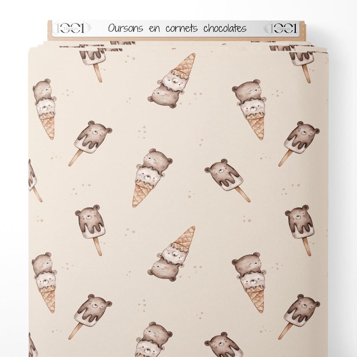 Tissu – Oursons en cornets chocolats