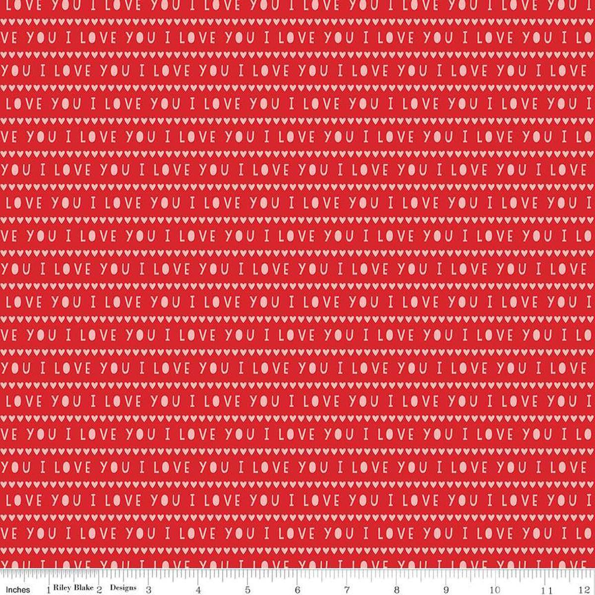 SALE Sweetheart I Love You C15503 Red – Riley Blake Designs – Valentine’s Day – Striped Phrases – Quilting Cotton Fabric