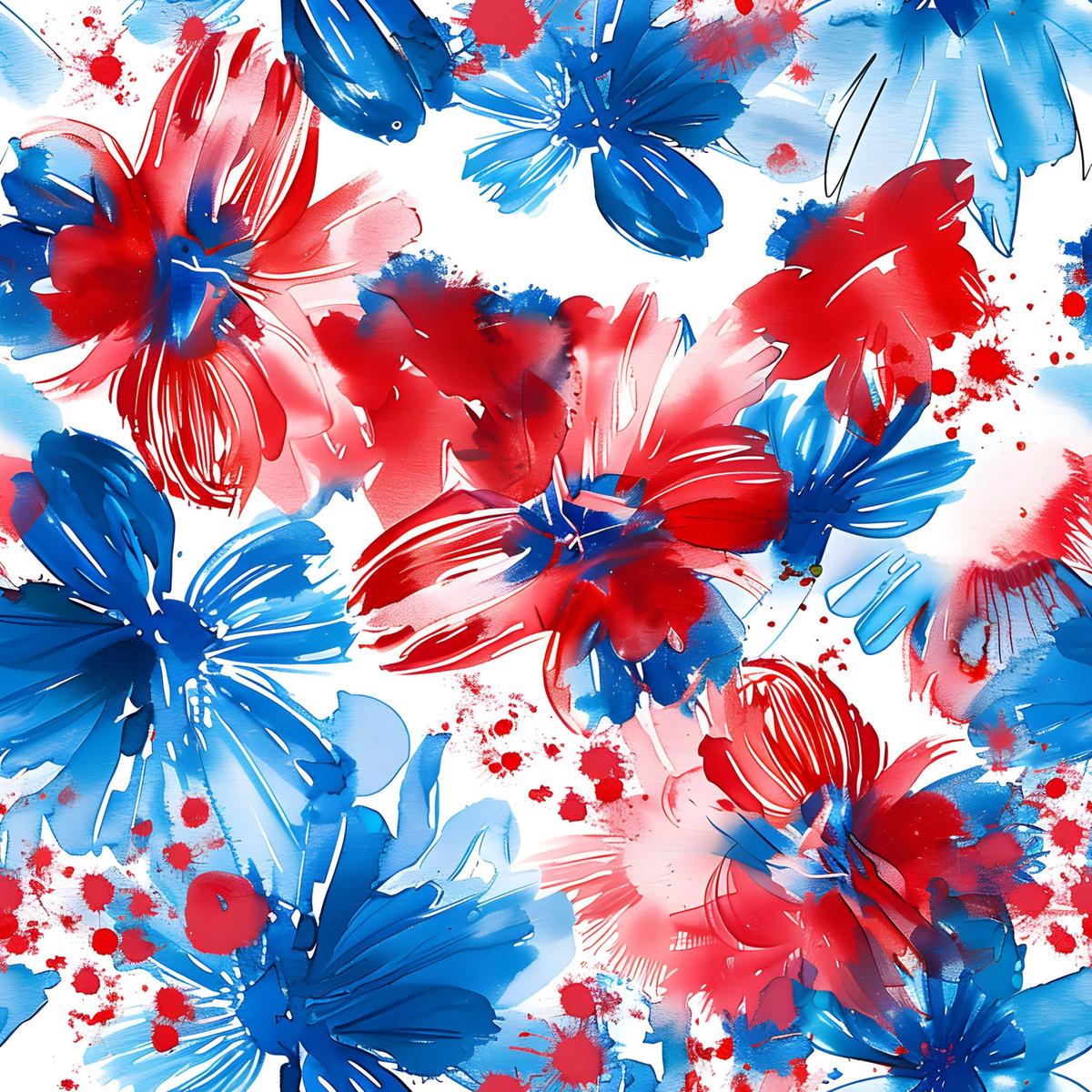 4th of July Watercolor Floral Pattern 1 Quilting Cotton Fabric