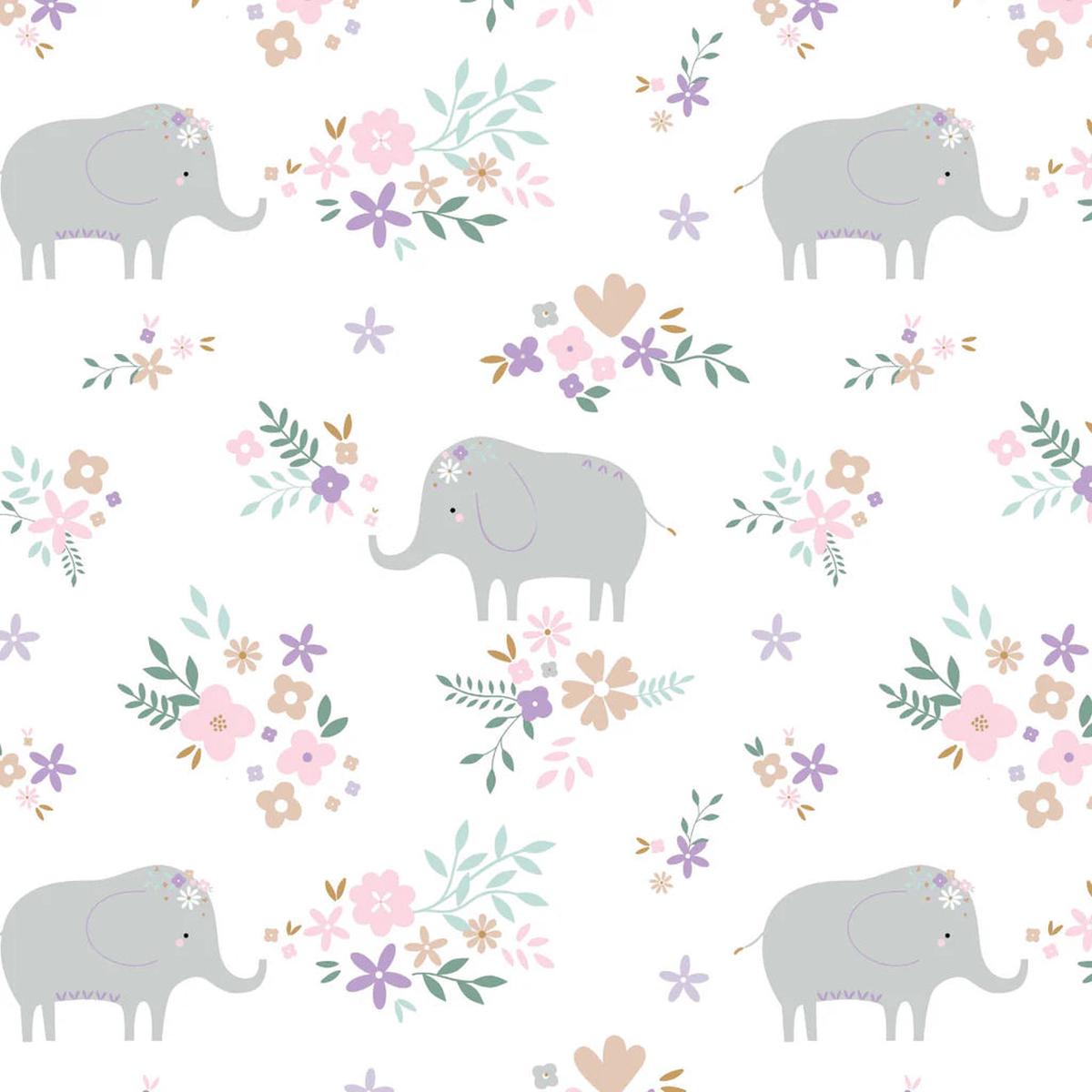Elephant Floral on White – Camelot Flannel
