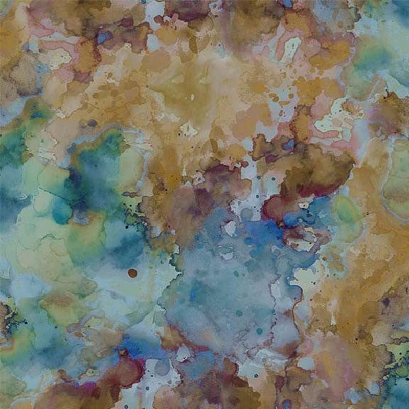 Junk Journal Quilt Fabric – Abstract Watercolor in Peacock Blue/Green/Brown – DDC12298-PECO-D