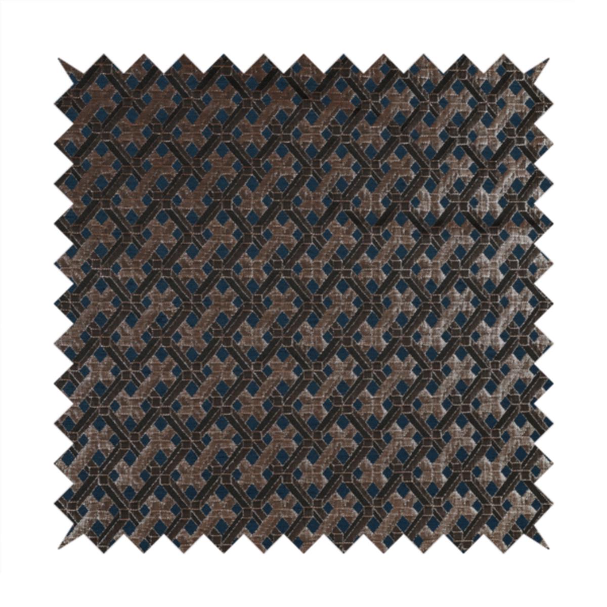 Ayon Geometric Pattern Blue Gold Coloured With Shine Furnishing Fabric CTR-1282