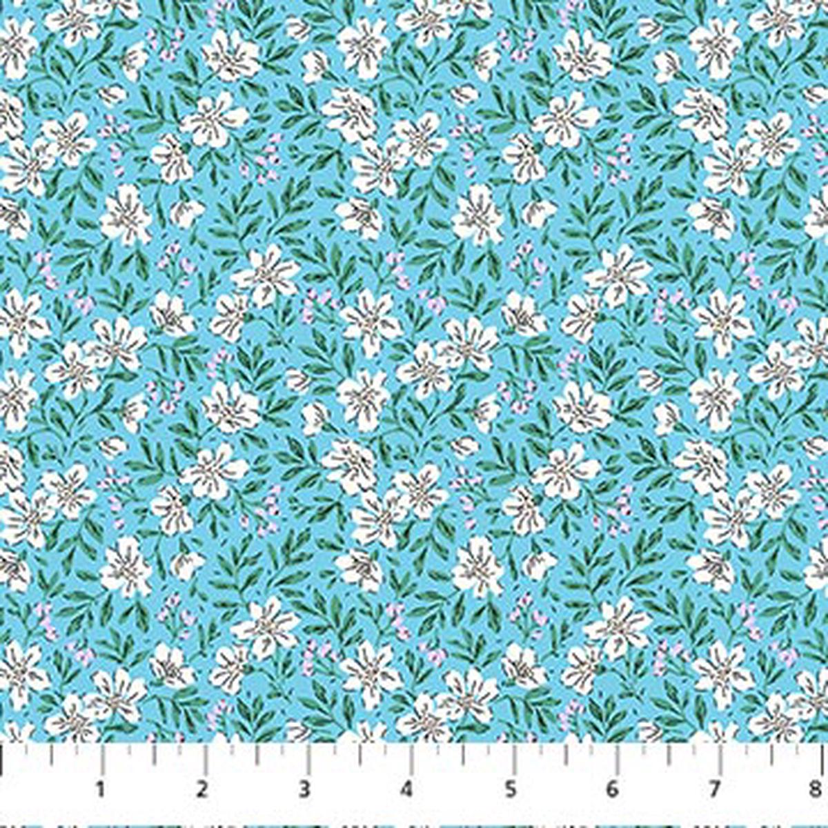 Blue Blossoms Pocket Posies Cotton 44″/45″ Fabric Per Yard