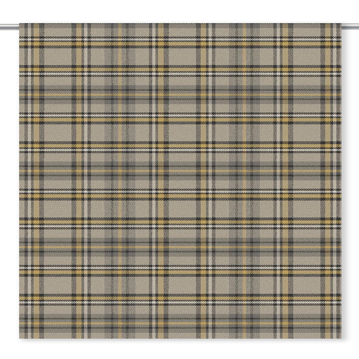 'Log House' Fabric by the Yard (Taupe/ Dark Umber/ Mustard Yellow)