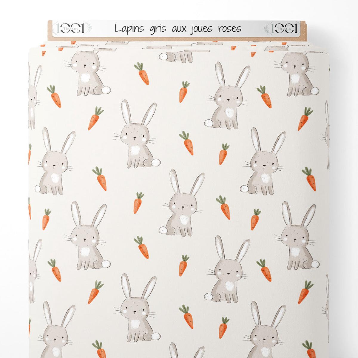Tissu – Lapins gris aux joues roses