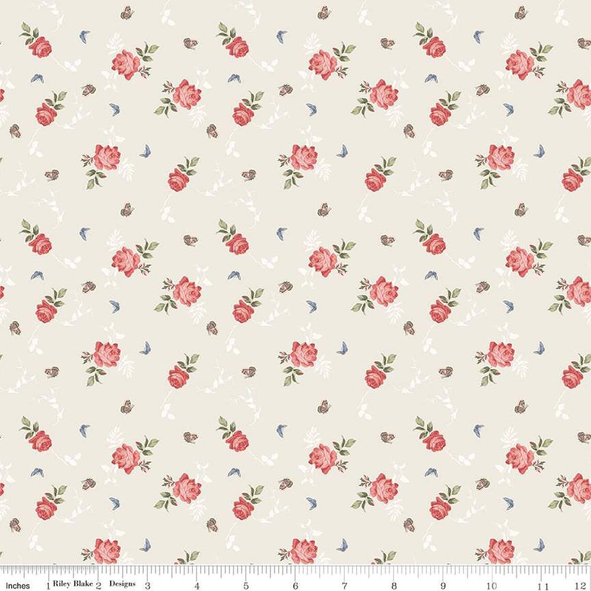 SALE Anne of Green Gables Roses C16124 Cream – Riley Blake Designs – Flowers Floral Butterflies – Quilting Cotton Fabric – Licensed Product