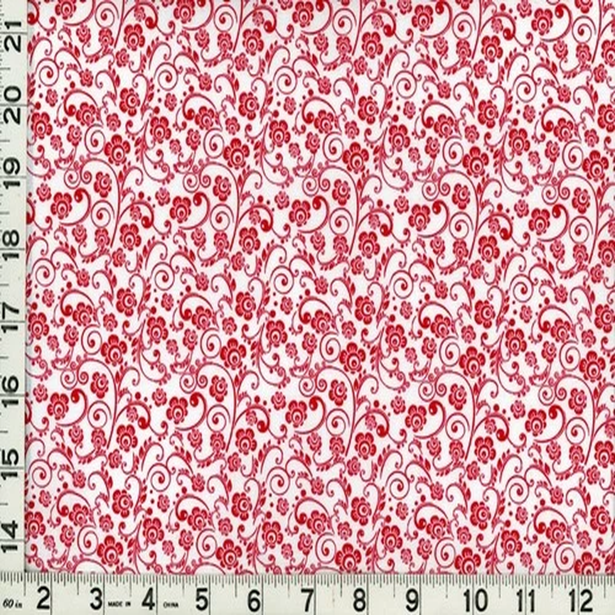 Red Victorian Flowers & Curls on White Quilting & Sewing Fabric by the Yard #c10