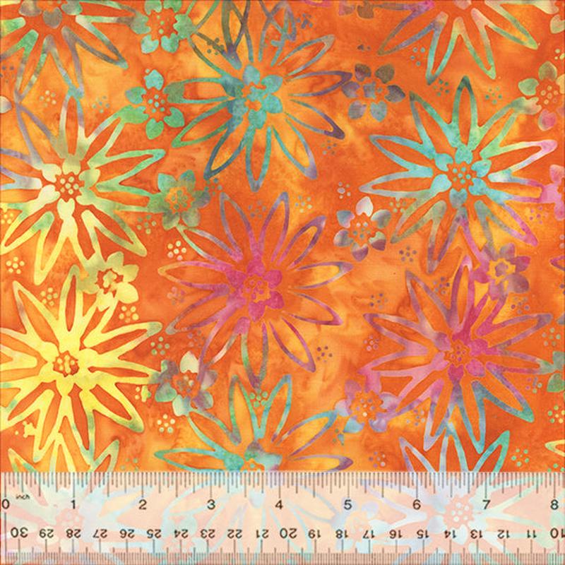 Tropical Batik Quilt Fabric – Star Flower in Orange – 3650Q-X
