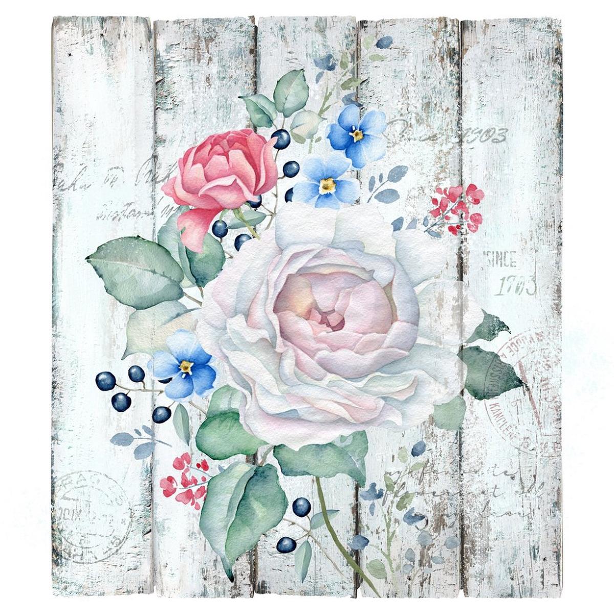 Vintage Wood Roses Fabric Panel – Gray