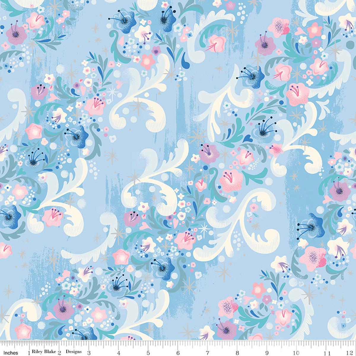 Wishes Cindy’s Flowers Frost Sparkle Fabric by Jill Howarth