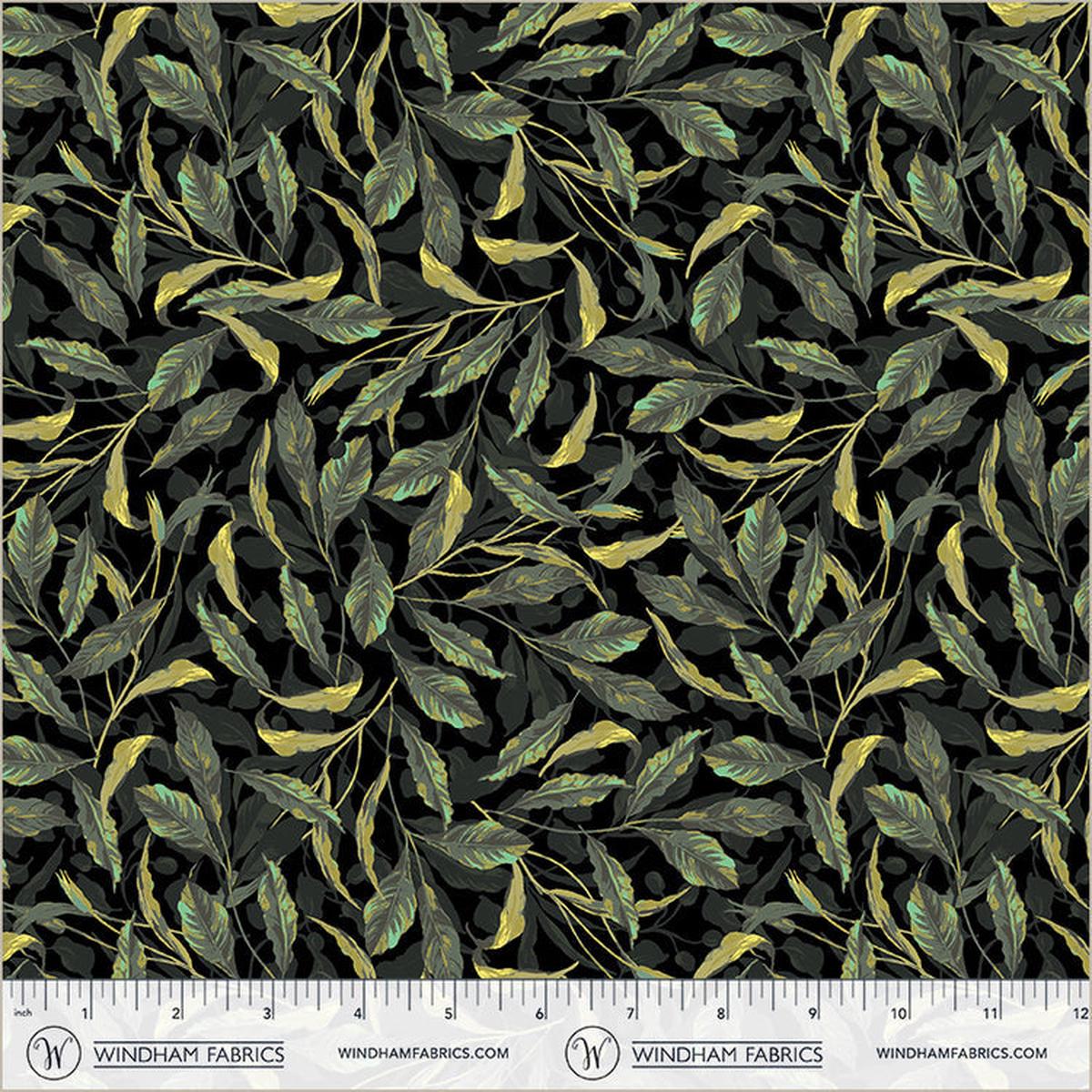 Black Greenery Midnight Blooms Cotton 44″/45″ Fabric Per Yard