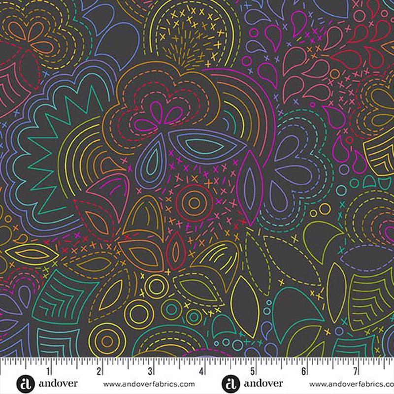 NIGHT Rainbow Stitched // Color Wheel for Andover Fabrics (1/4 yard)