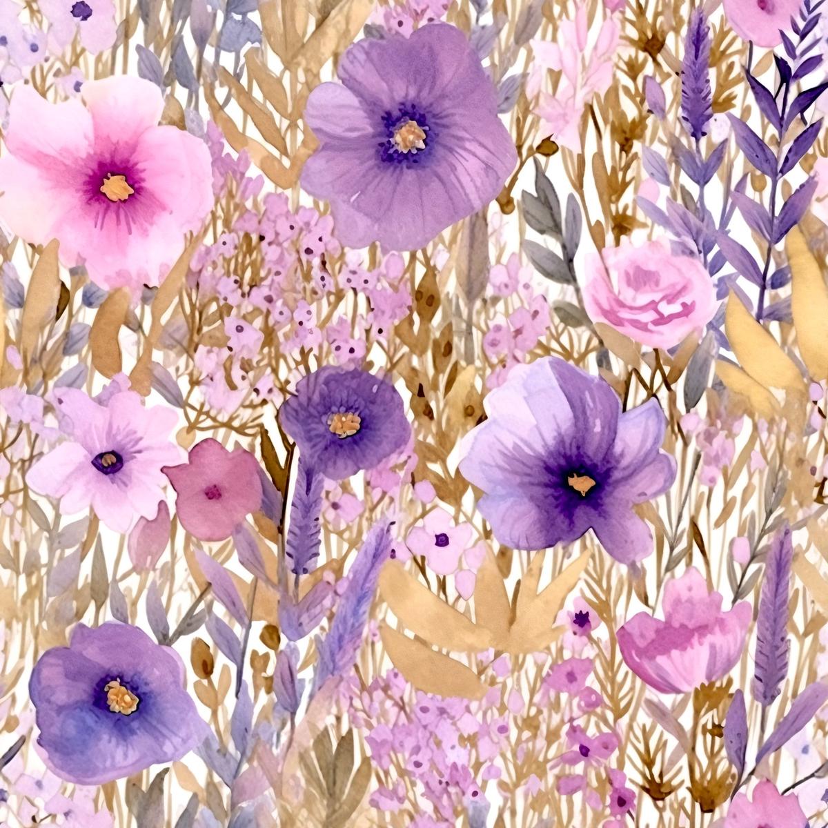 Periwinkle Purple Pink Floral Pattern 19 Quilting Cotton Fabric