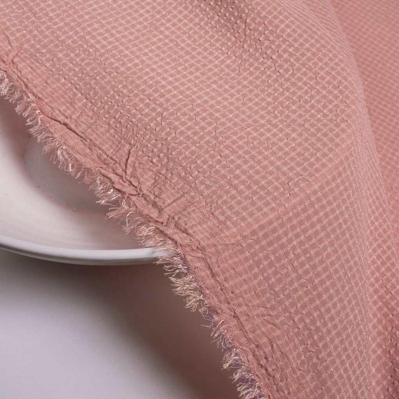 Salmon Poly Checks Dobby Mill Dyed Fabric 56″ – 15 kg