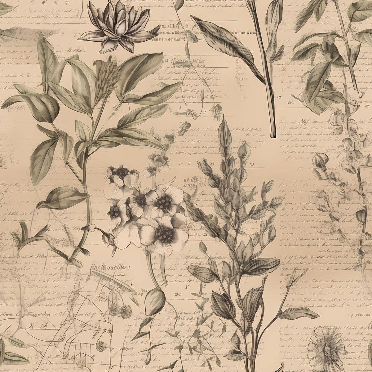 Vintage Floral Love Letters #10 Fabric