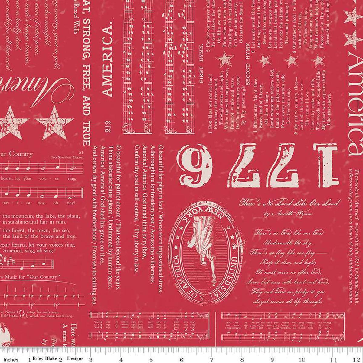 Americana Liberty C16080 Berry – Riley Blake Designs – Lori Holt – Patriotic USA America Text Words Icons – Quilting Cotton Fabric