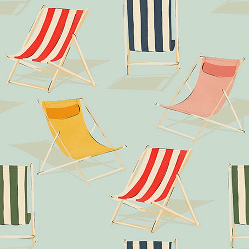 Beach Day Quilt Fabric – Relax Beach Chairs in Mint Green – 12023121
