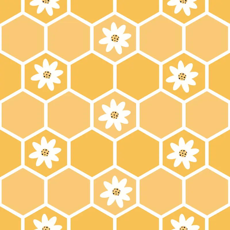 Cute Bees Floral Honeycomb Fabric – Yellow