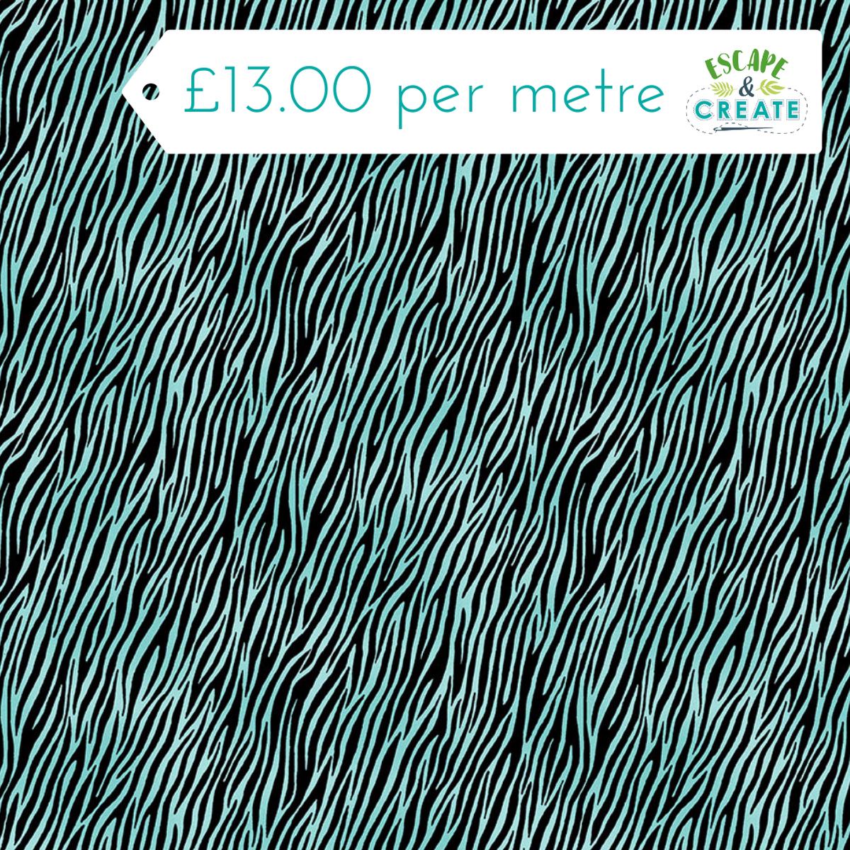 REMNANT Makower Jewel Tones Zebra Teal (114cm wide x 83cm length)