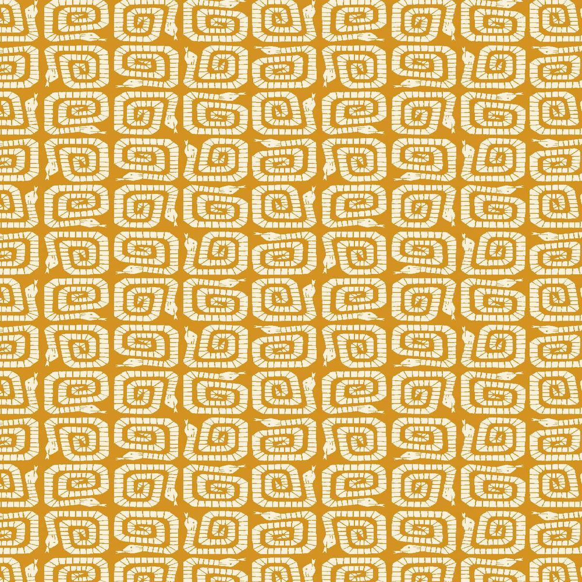 Rising Sun Winding Snake By Loes van Oosten for Cotton + Steel Fabrics Golden