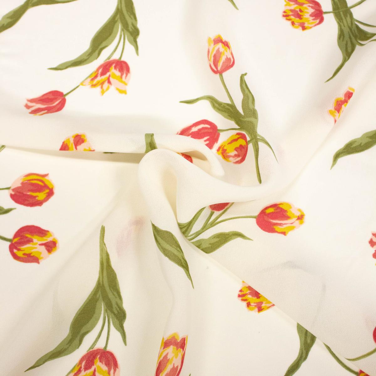 Sille Ivory Floral Viscose Crepe Voile Fabric