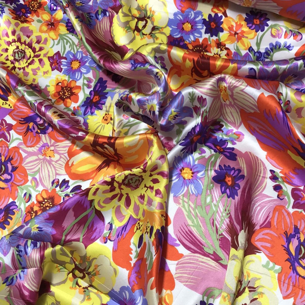 Summer Floral Bouquet – Silk Charmeuse – 1/4 Yard x 45″