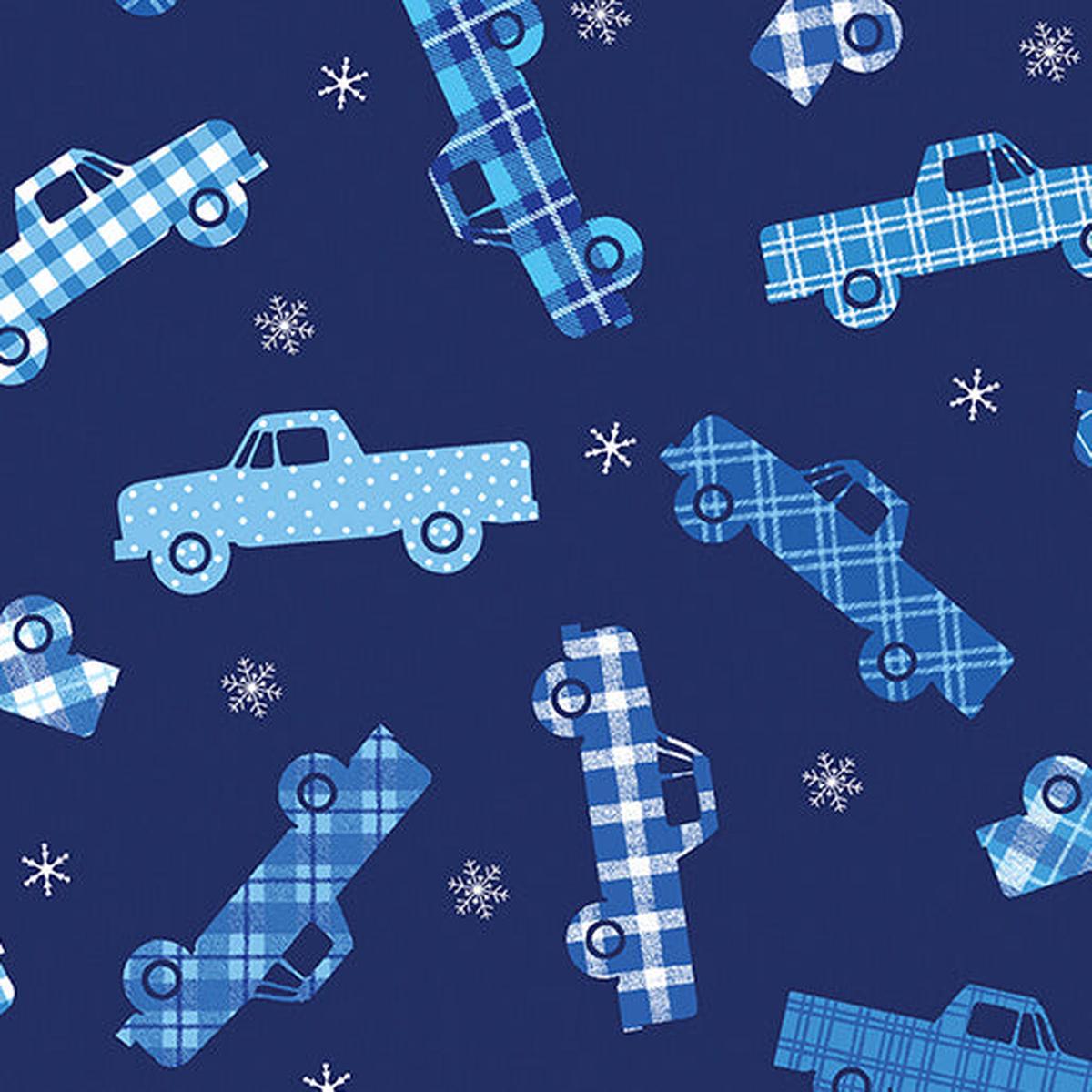Winter Farm House Plaid – Plaid Trucks – Dark Blue – Yardage