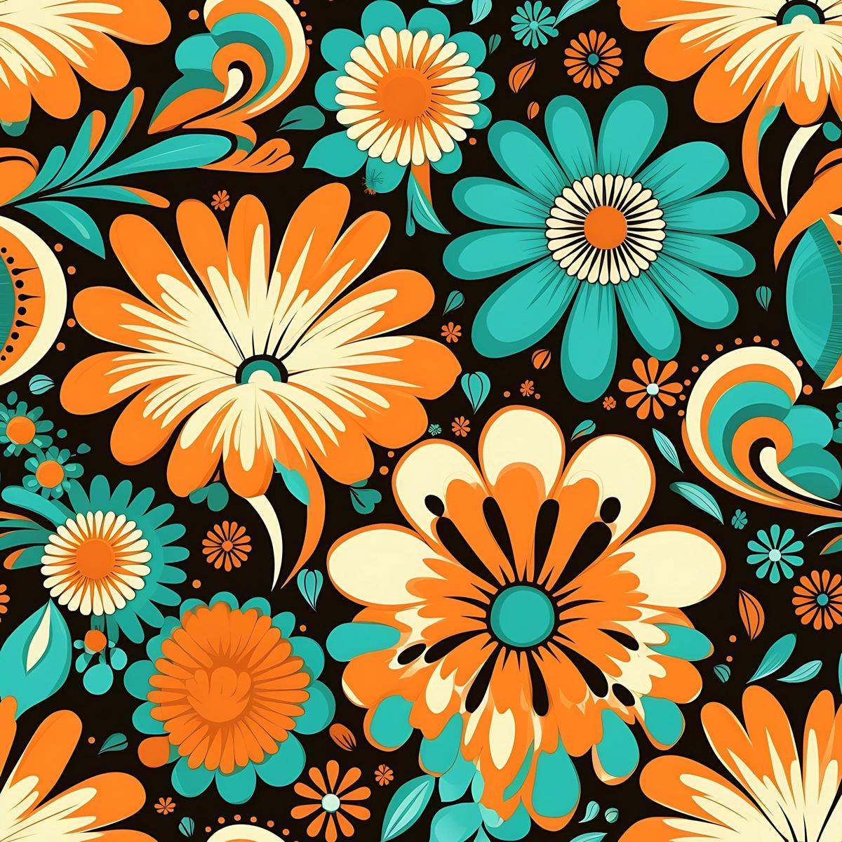70s Retro Groovy Floral Pattern 10 Quilting Cotton Fabric