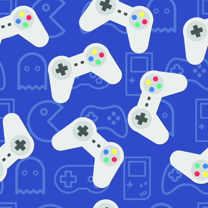 Blue Video Game Controllers Pattern 1 Quilting Cotton Fabric