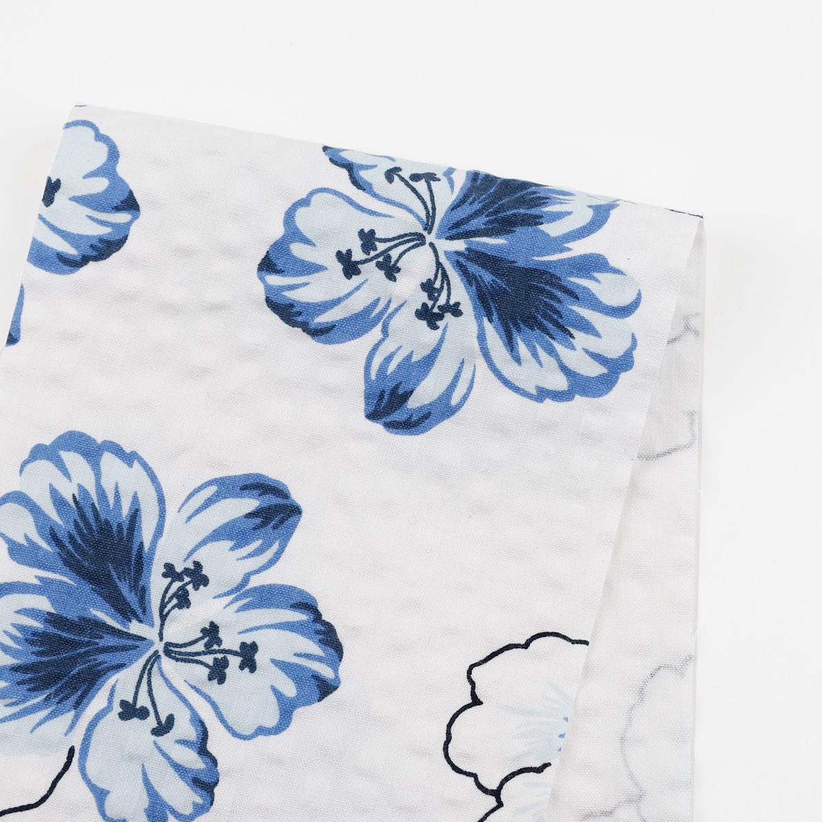 Hibiscus Seersucker Cotton – White