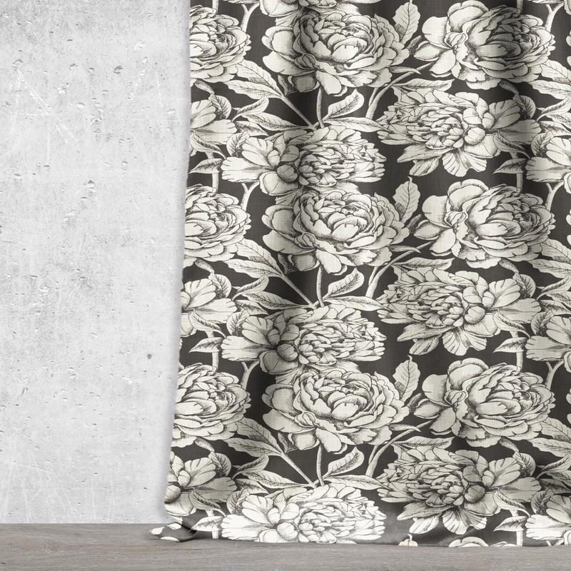 'Queens Park' Fabric by the Metre (Black/ Milky White)