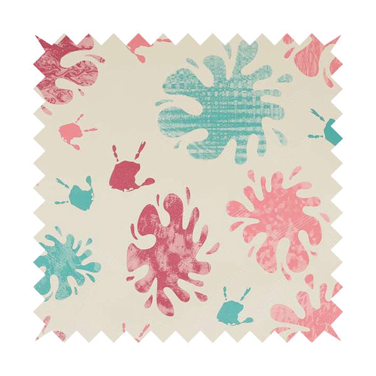 Splash Colourful Paint Faux Leather Teal Pink Upholstery Fabric