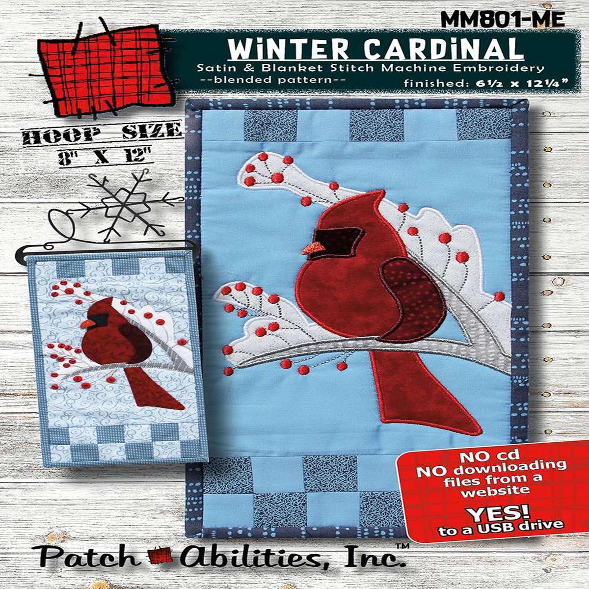 Winter Cardinal Machine Embroidery Version Pattern