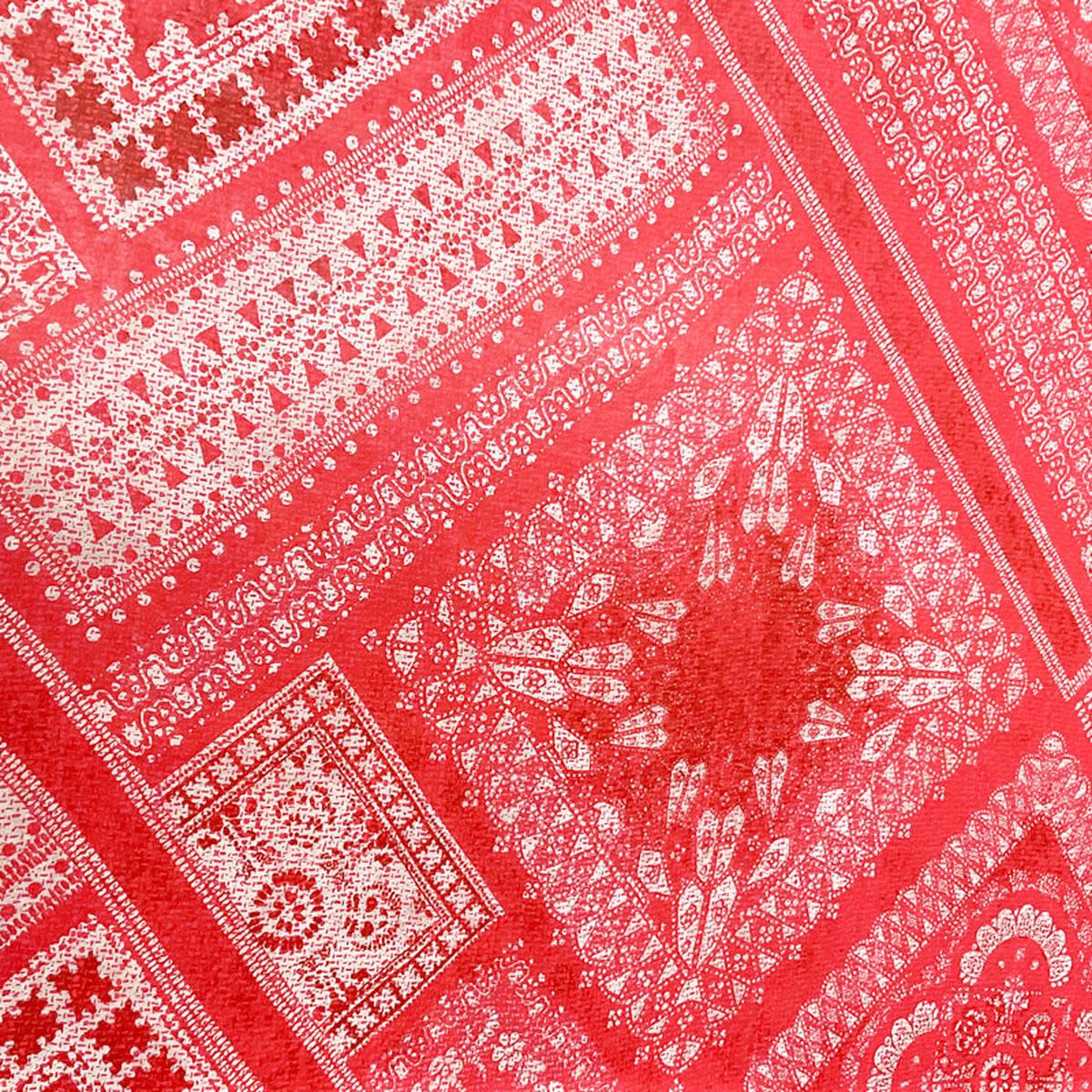 3 YD PC-Red-White Patchwork Silk Chiffon Designer Remnant Fabric