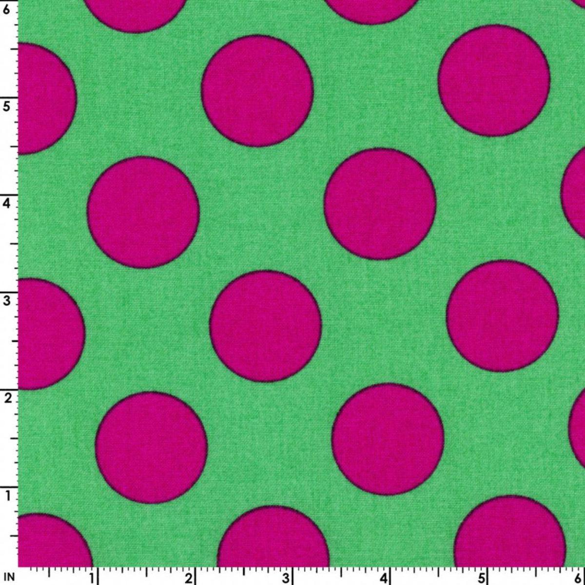 Big Magenta Dots on Green by Kokka