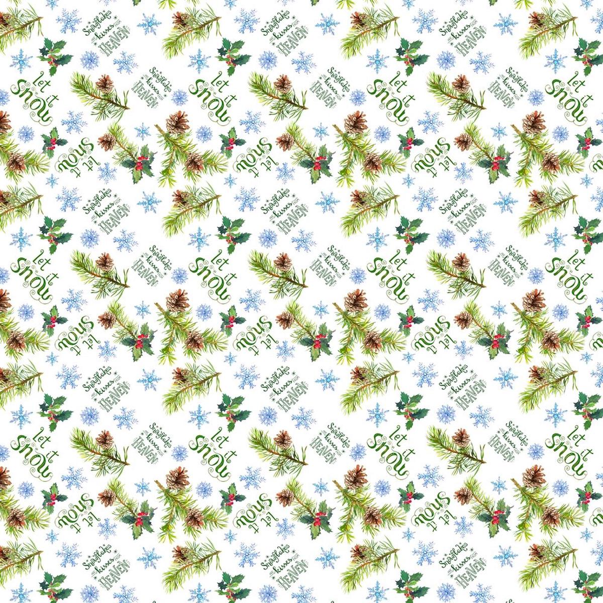 Let It Snow Pine Branches Fabric – White