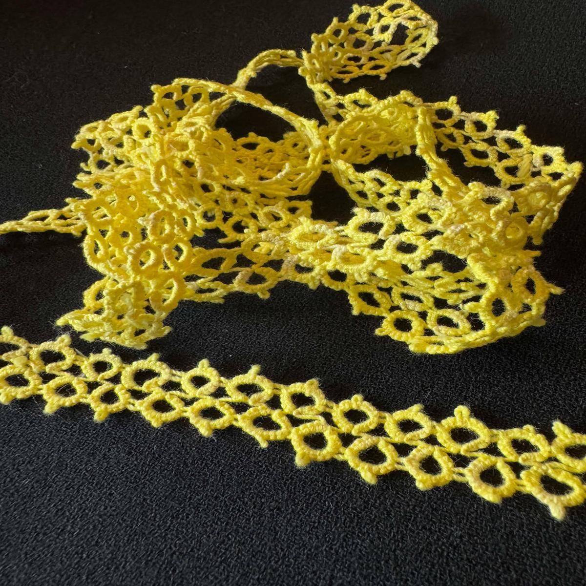 Vintage Yellow Cotton Double Row Tatted Lace Trim 3/4″ wide x 2 Yards Tatting