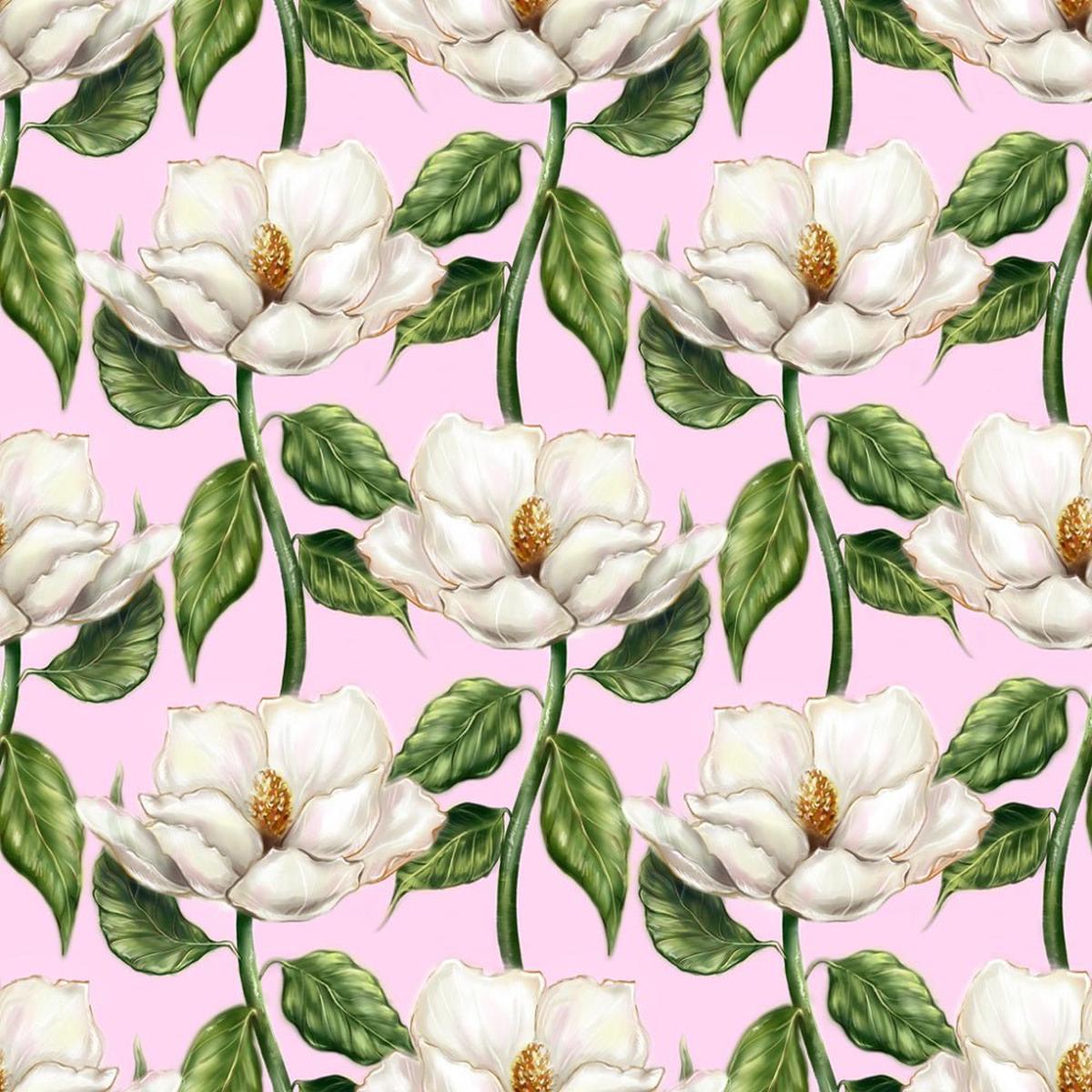 Watercolor Magnolia On Vine Fabric – Pink