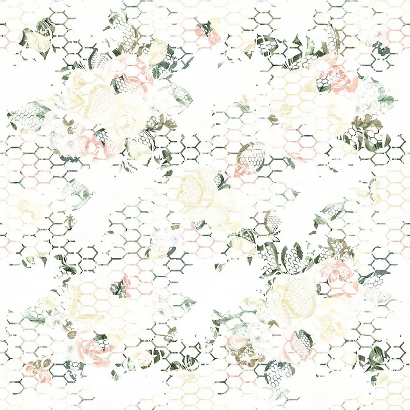 Watercolor Roses Bundles Faded Fabric – White