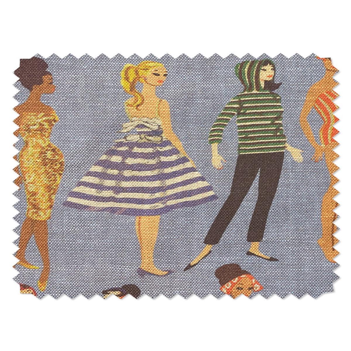 'Vintage Illustration' Flax Linen Fabric by Barbie - Violet
