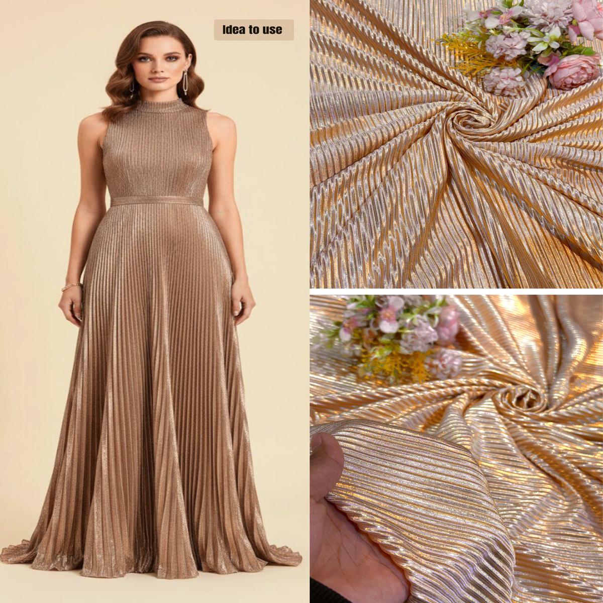 (Precut of 0.70 Meter) Imported CrushSatin Lycra Fabric 54 inch width With Foil