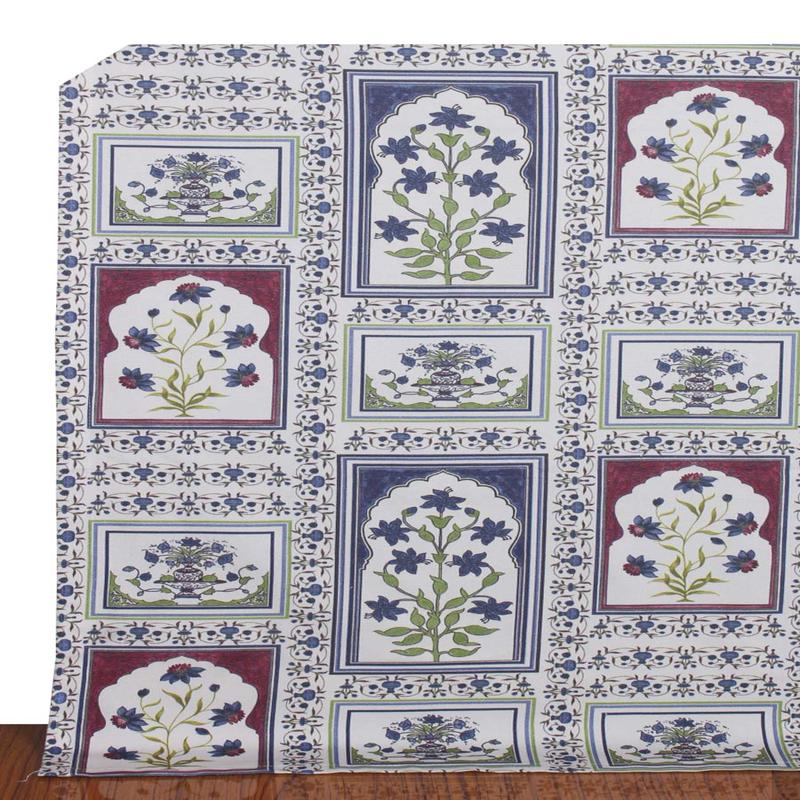 'Malabar Sunset' Fabric by the Metre (White/ Blue/ Pink)