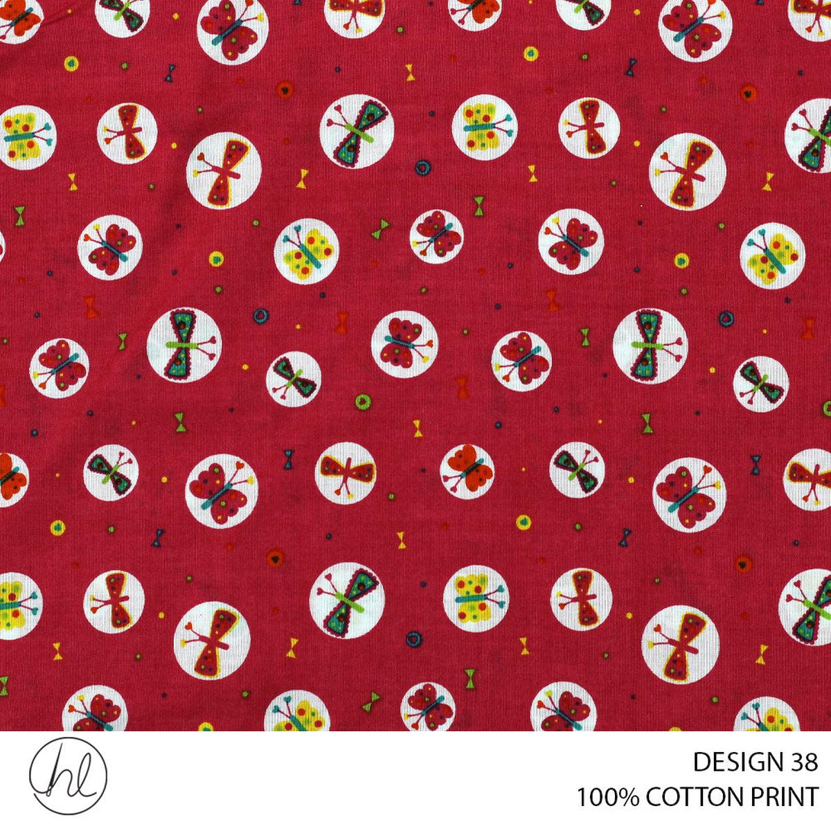 100% COTTON PRINT DESIGN 38 150CM WIDE PER M