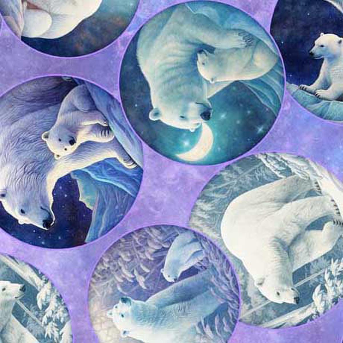 Aurora Polar Bear Circles Lilac Cotton Fabric - 1 Yard
